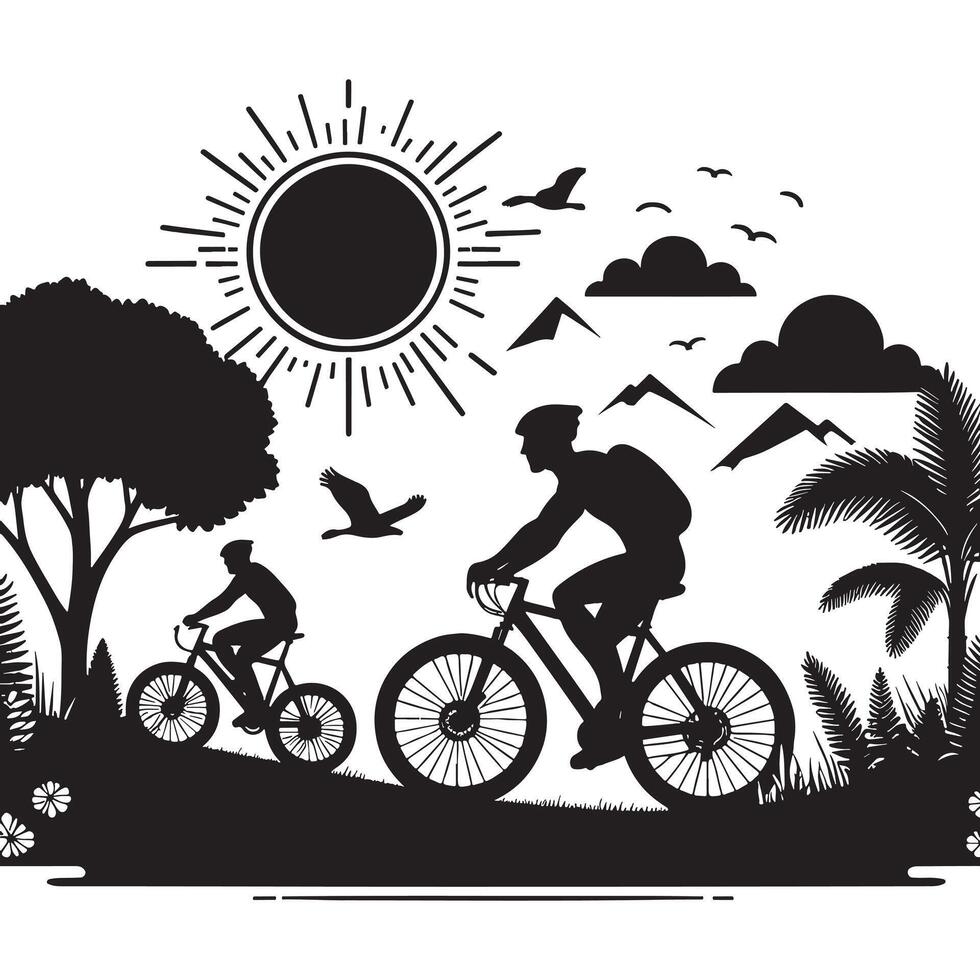Cyclist on Gravel Road Silhouette vector