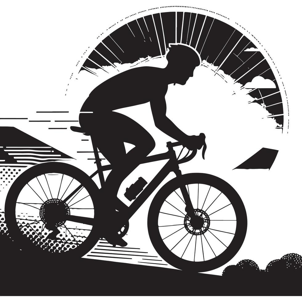 Cyclist Riding Mountain Trail Silhouette vector