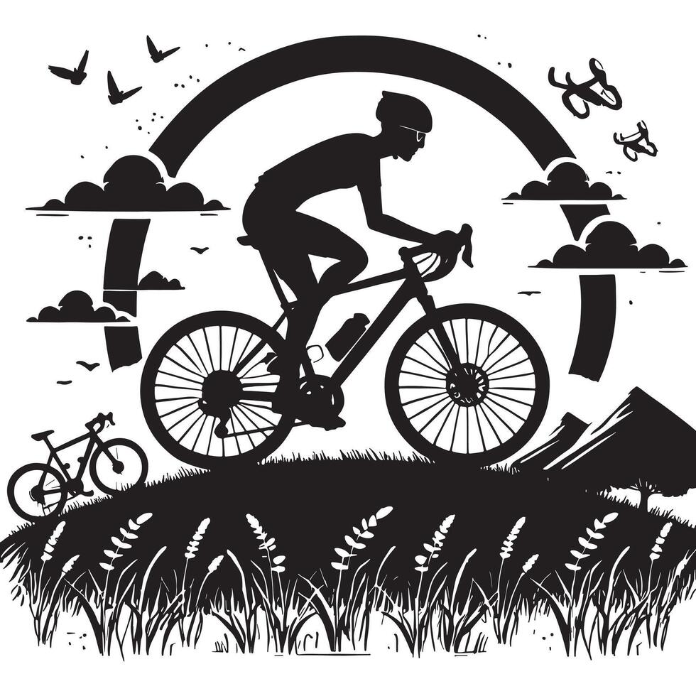Cyclist in Group Ride Silhouette vector