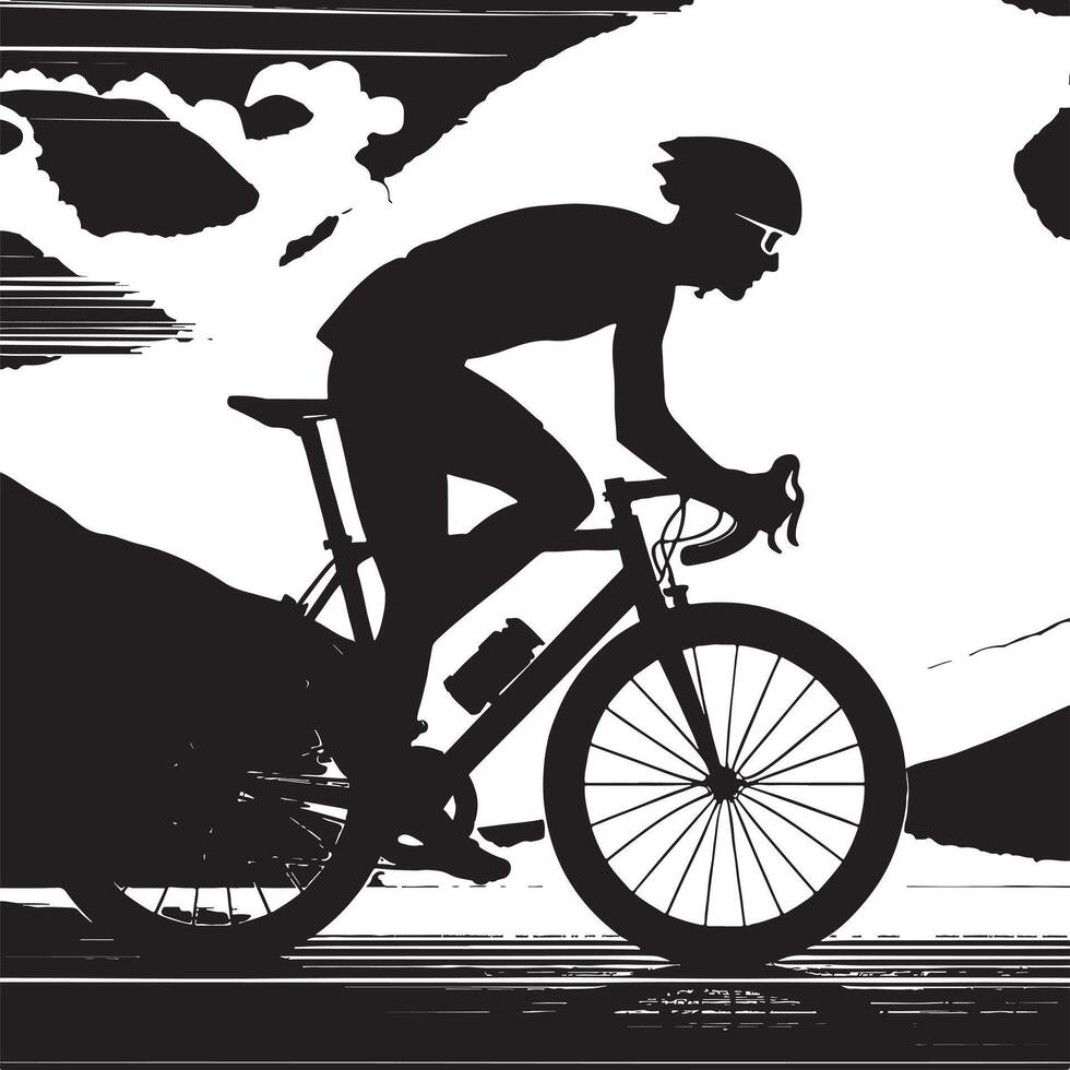 Cyclist Sprinting on Flat Road Silhouette vector