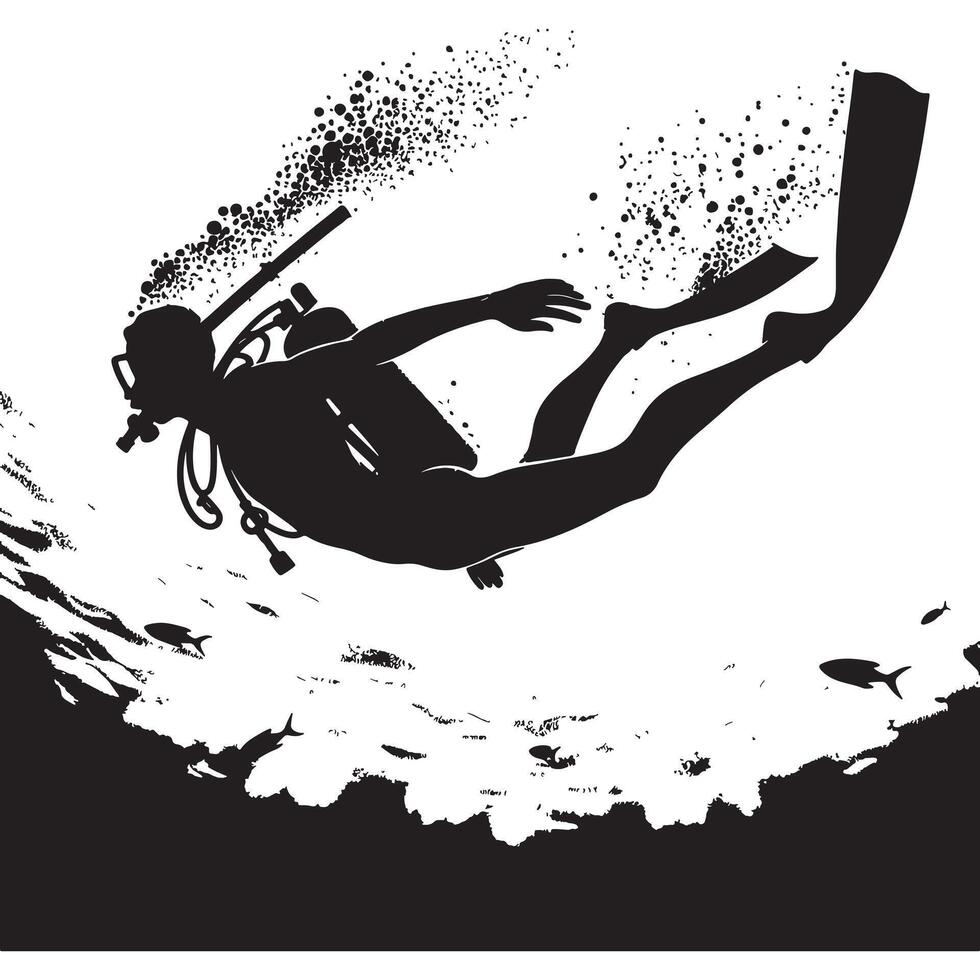Diver Jumping from High Platform Silhouette vector