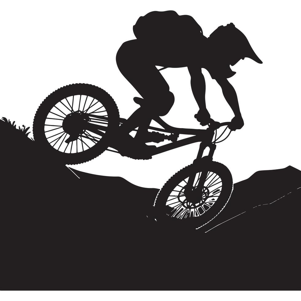 Biker Descending Mountain Trail Silhouette vector