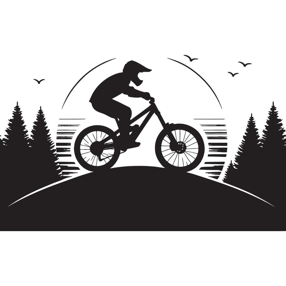 Biker on Rocky Downhill Trail Silhouette vector