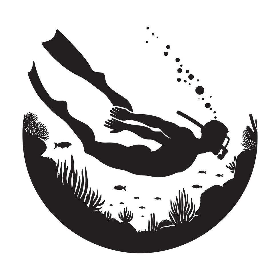 Diver Perfecting Dive Form Silhouette vector