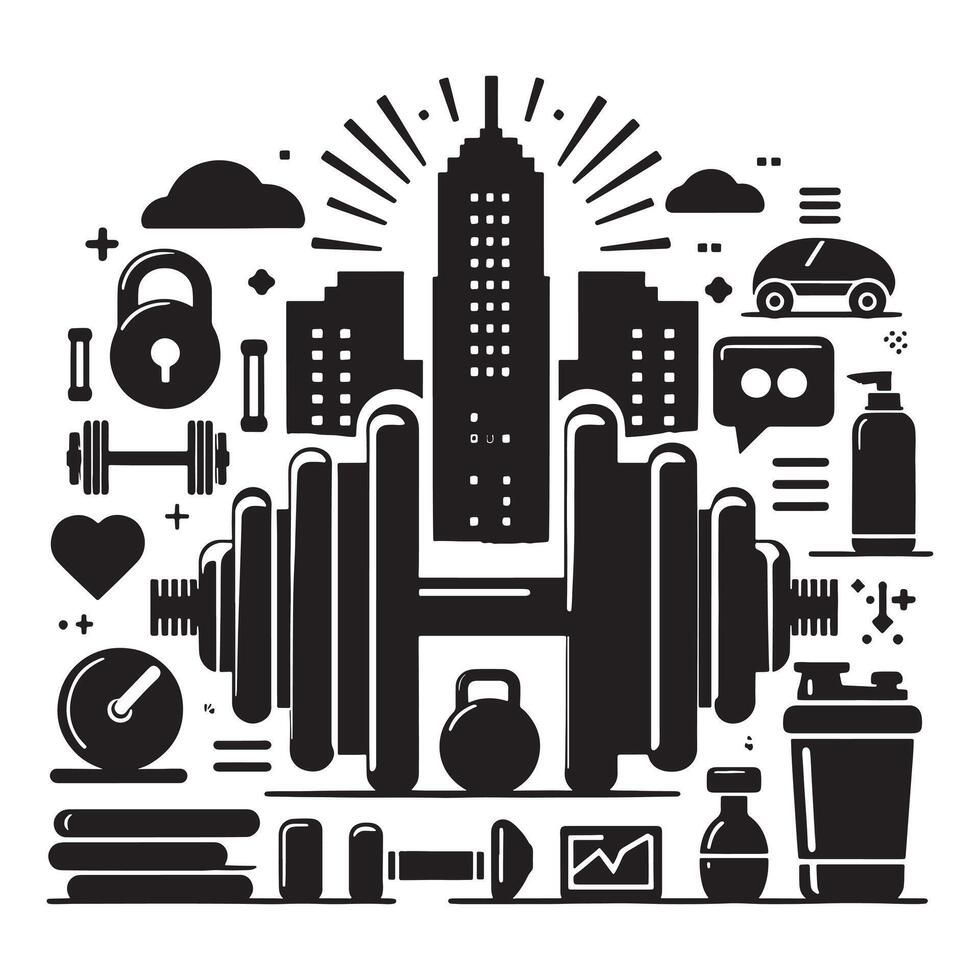 Man Squatting with Dumbbells Silhouette vector