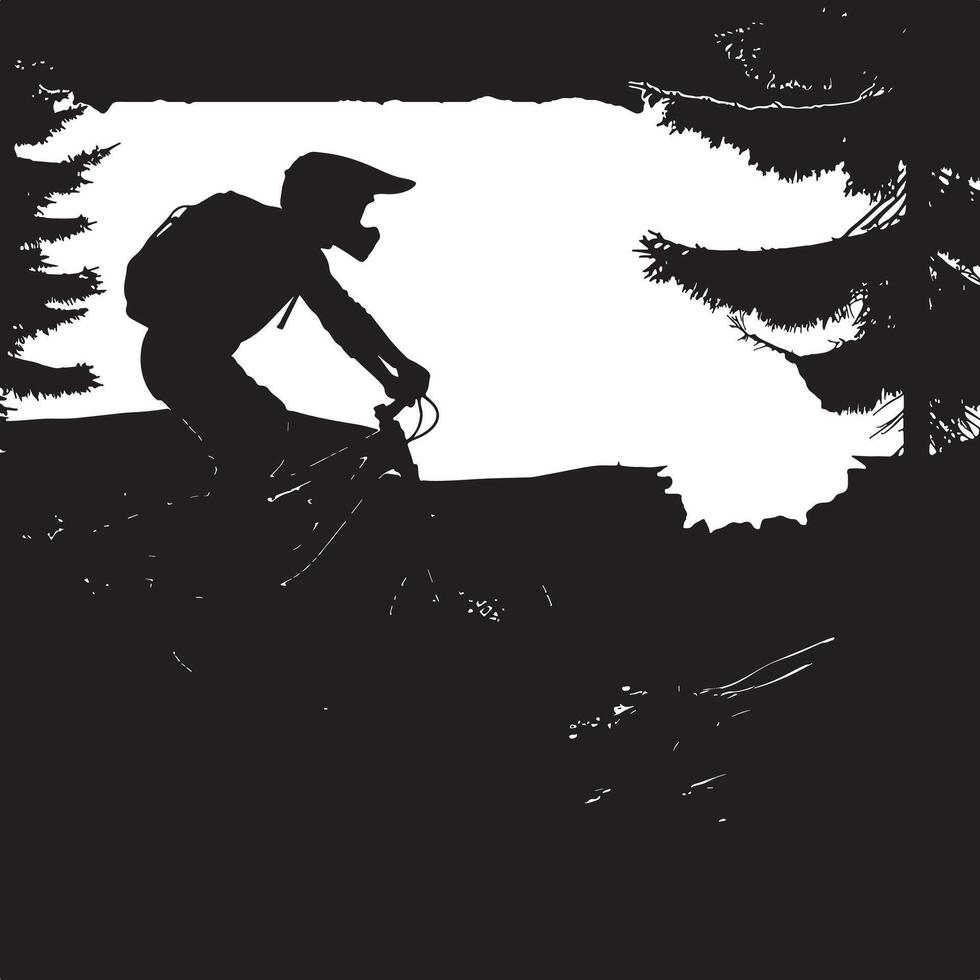 Biker Preparing for Downhill Race Silhouette vector