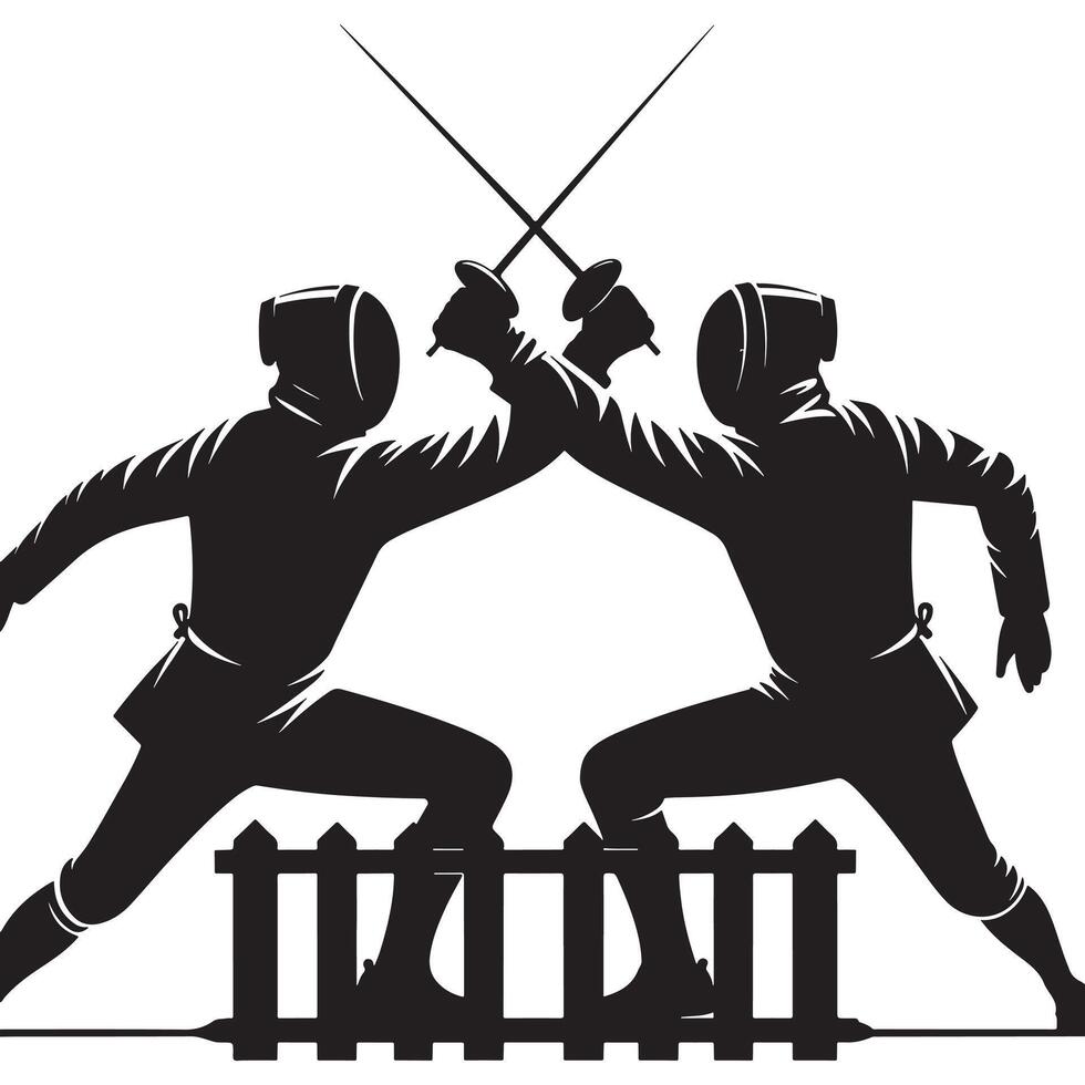 Fencer Engaging Opponent Silhouette vector