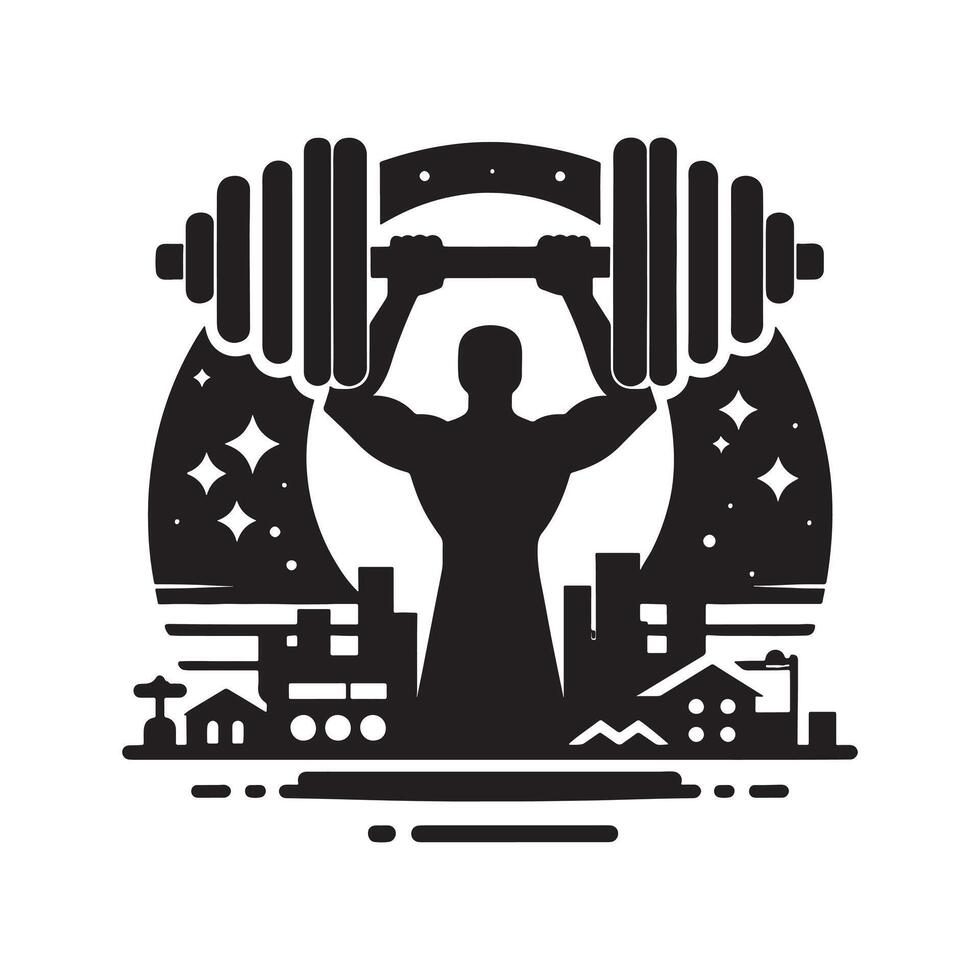Man Lifting Dumbbells in Gym Silhouette vector