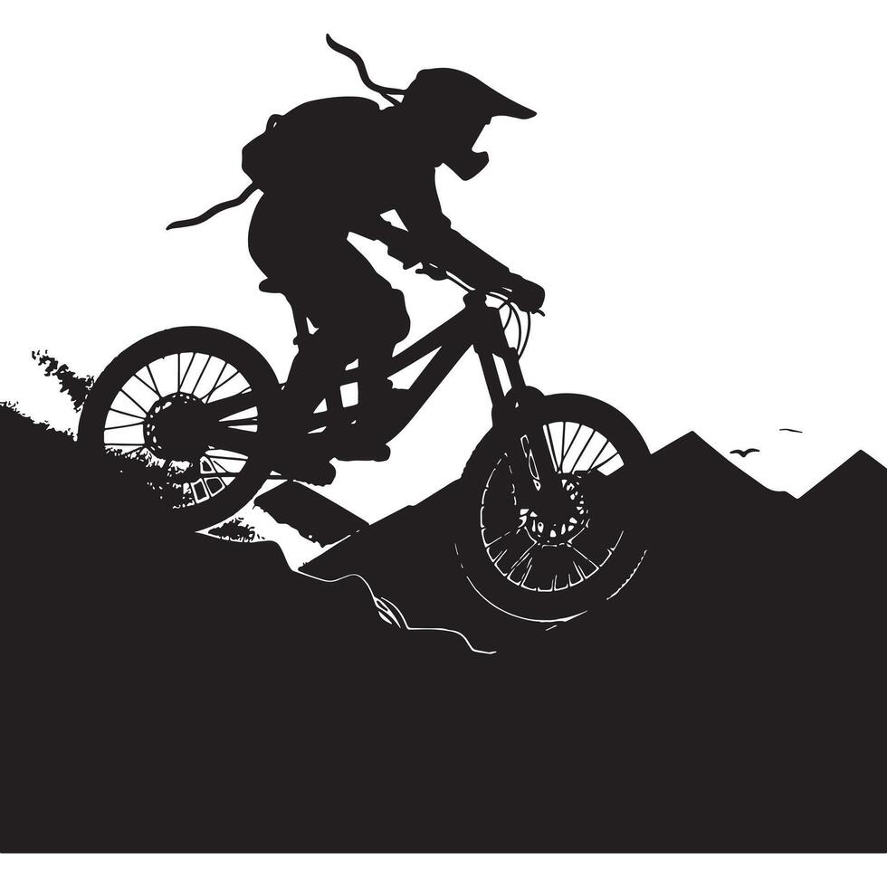 Biker Riding Through Forest Trail Silhouette vector