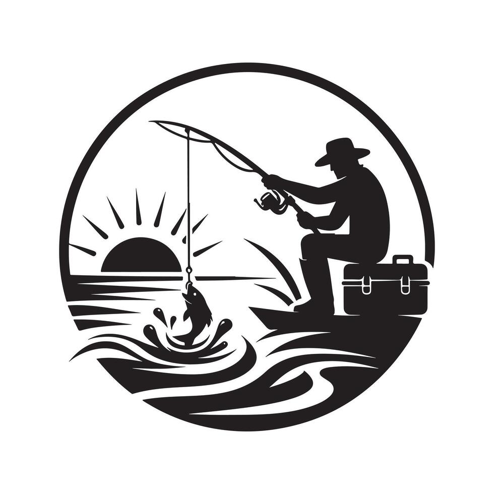 Fisherman Casting Line Silhouette vector