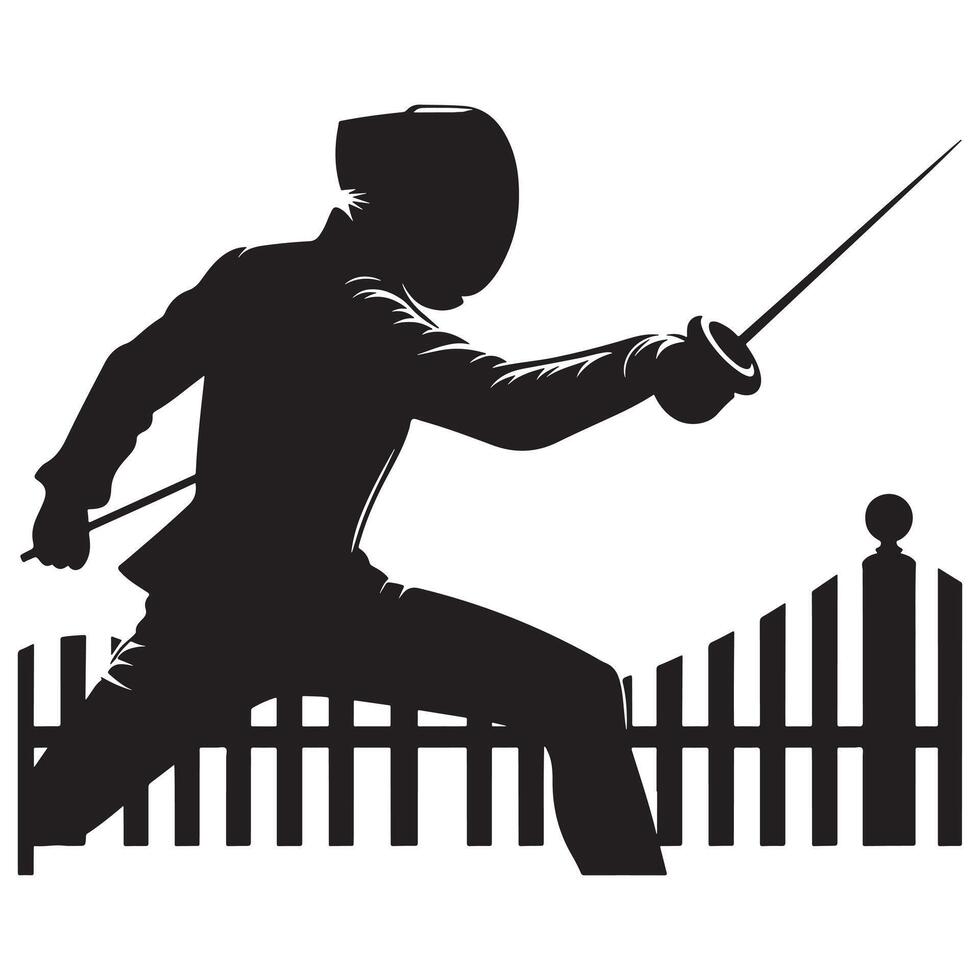 Fencer Lunging in Attack Silhouette vector