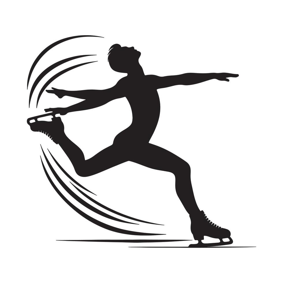 Figure Skater in Spiral Pose Silhouette vector