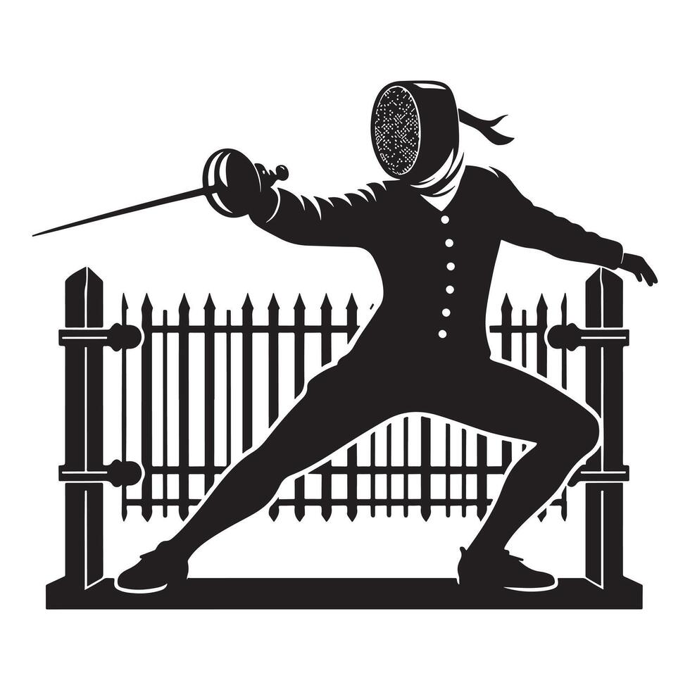 Fencer Striking Opponent Silhouette vector