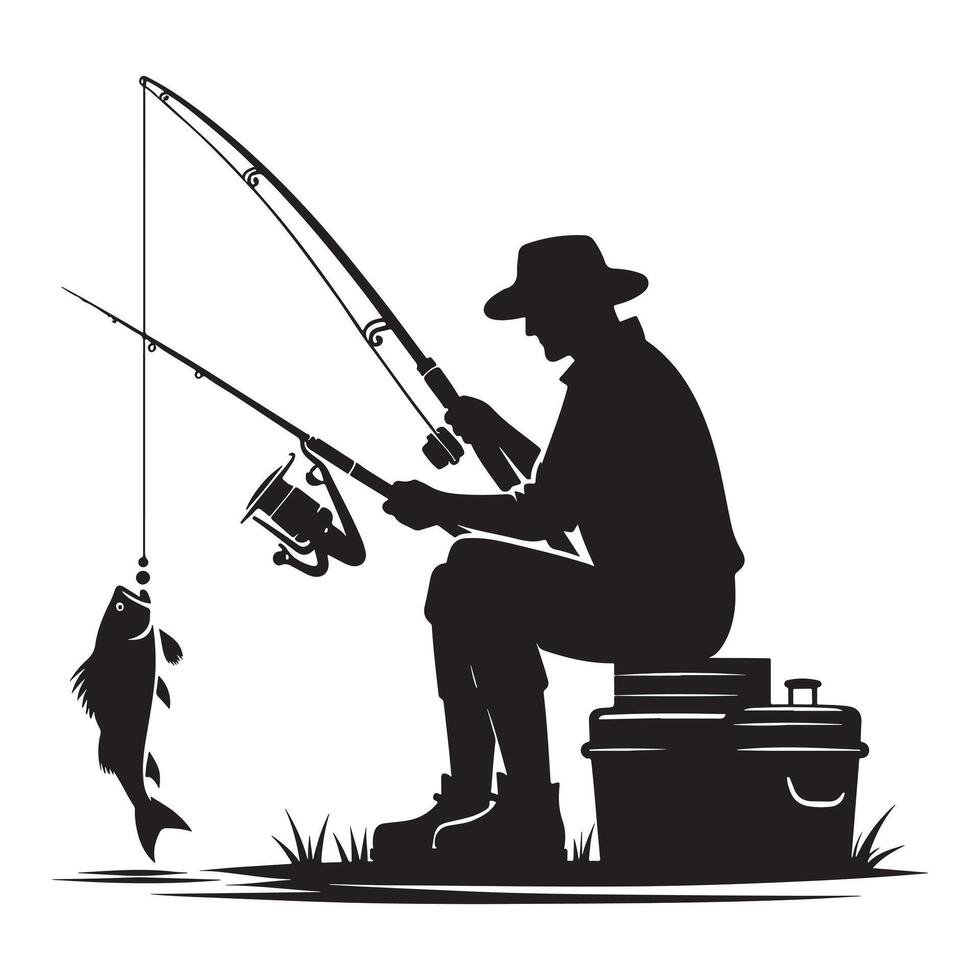 Fisherman Holding Rod Silhouette vector