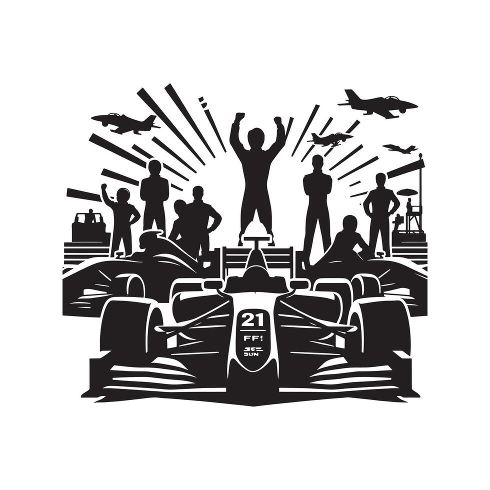 Formula Racing Car on Track Silhouette vector