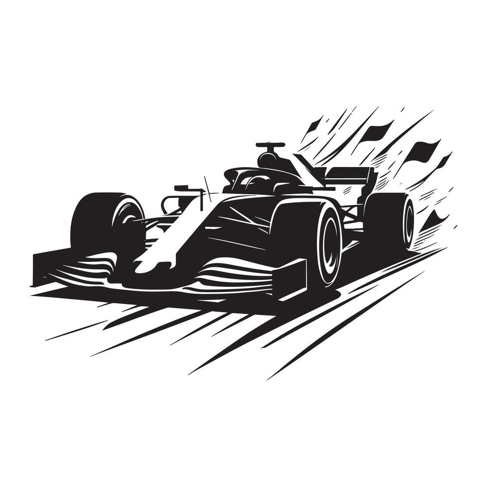 Formula Racer Driving at Speed Silhouette vector