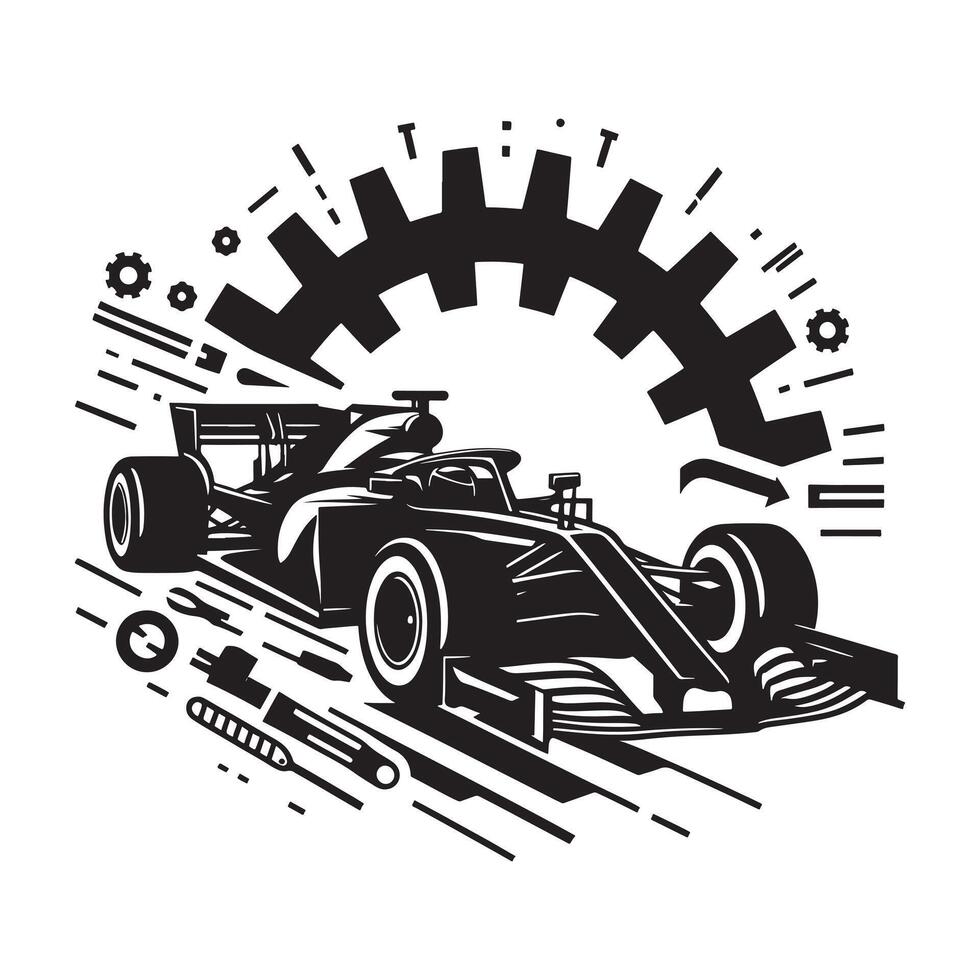 Formula Racer Under Checkered Flag Silhouette vector