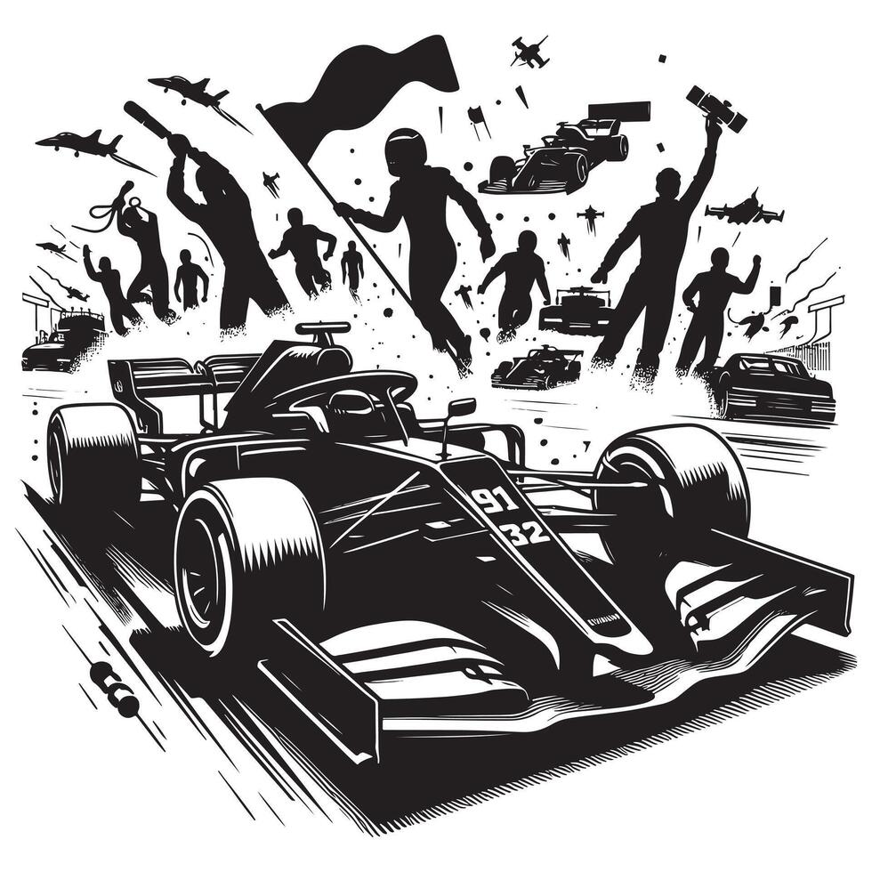 Formula Racing Car in Motion Silhouette vector