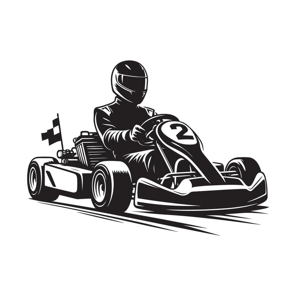 Go-Kart Driver at Finish Line Silhouette vector