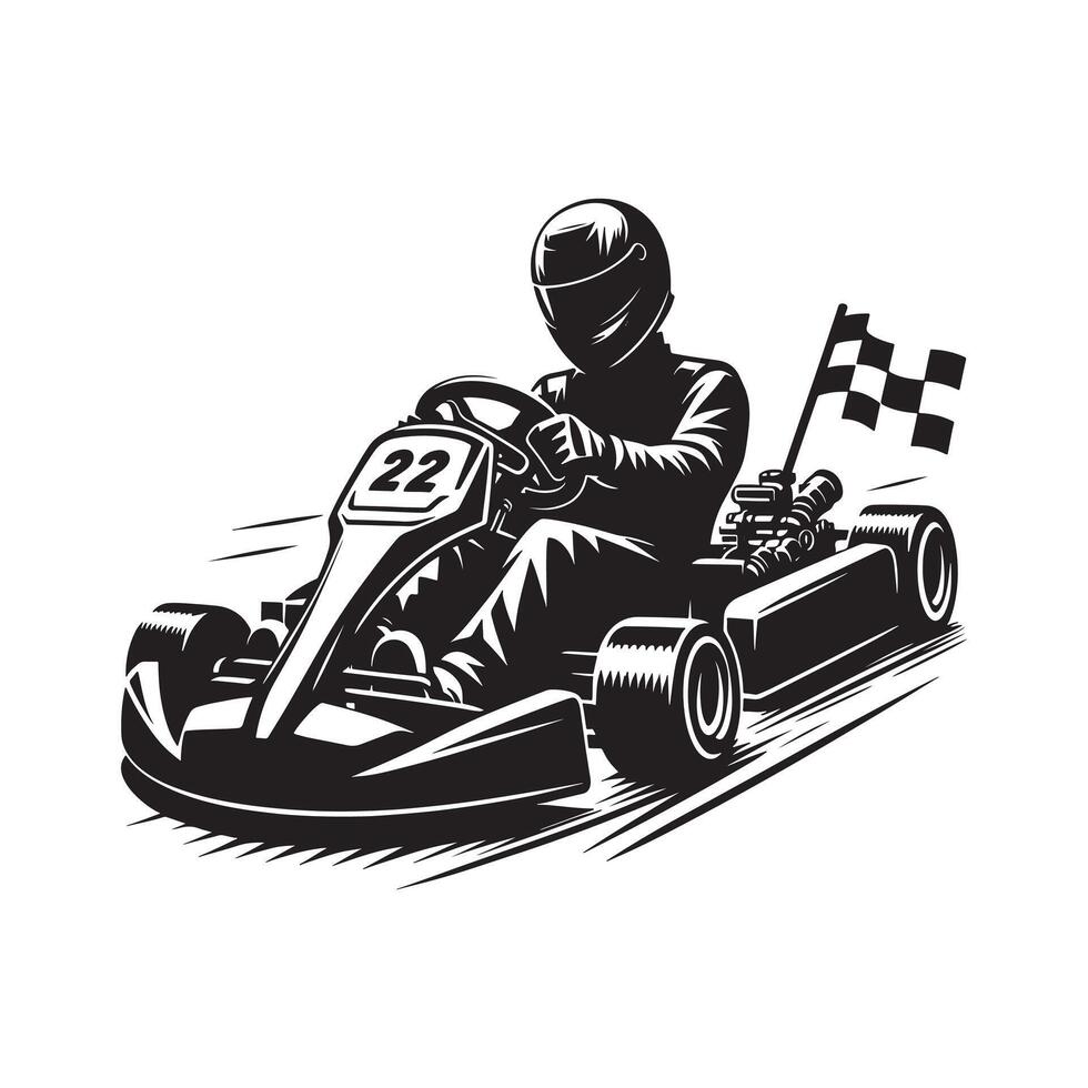Go-Kart Driver Starting Silhouette vector