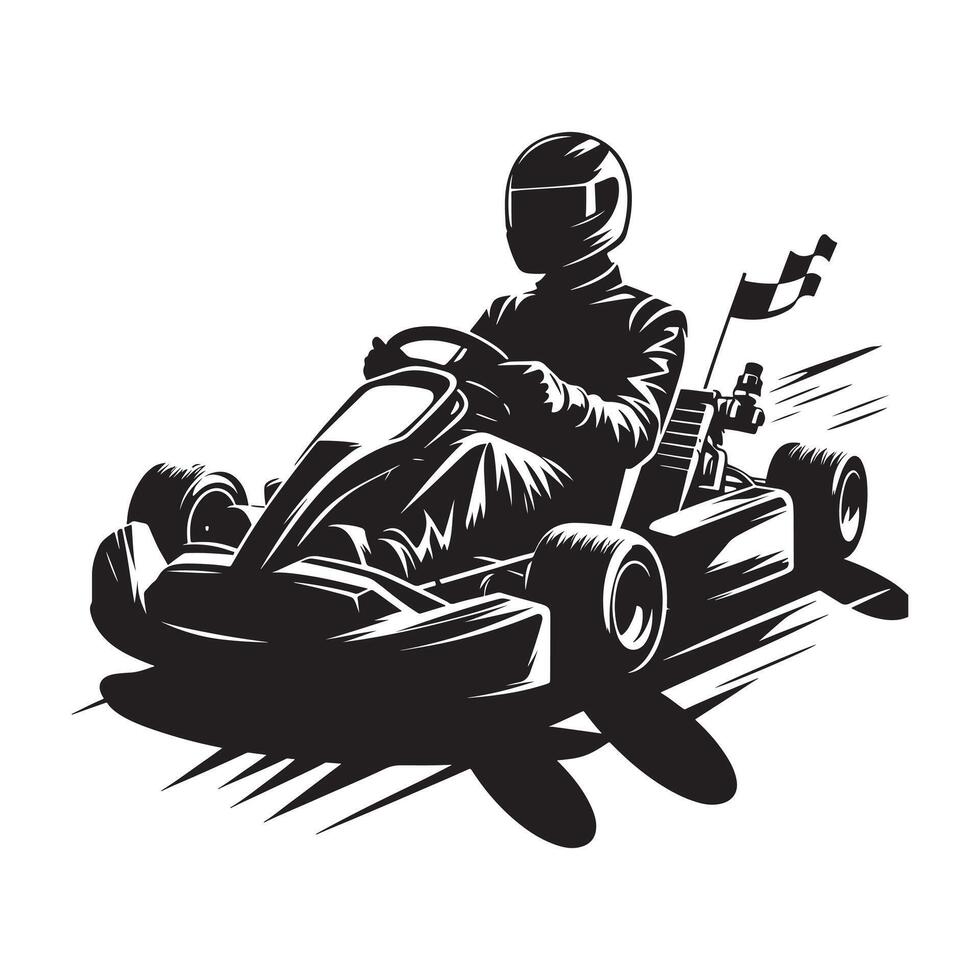Go-Kart Driver Taking Turn Silhouette vector