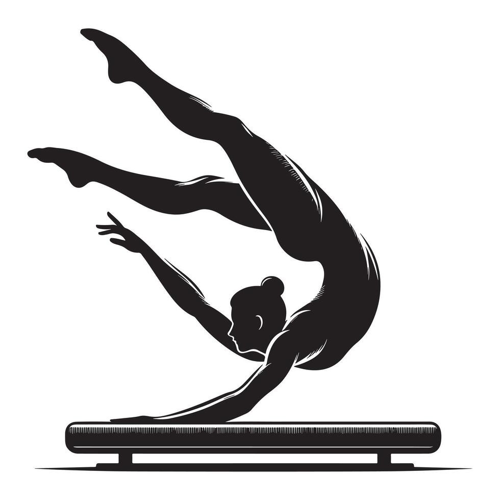 Gymnast on Balance Beam Silhouette vector