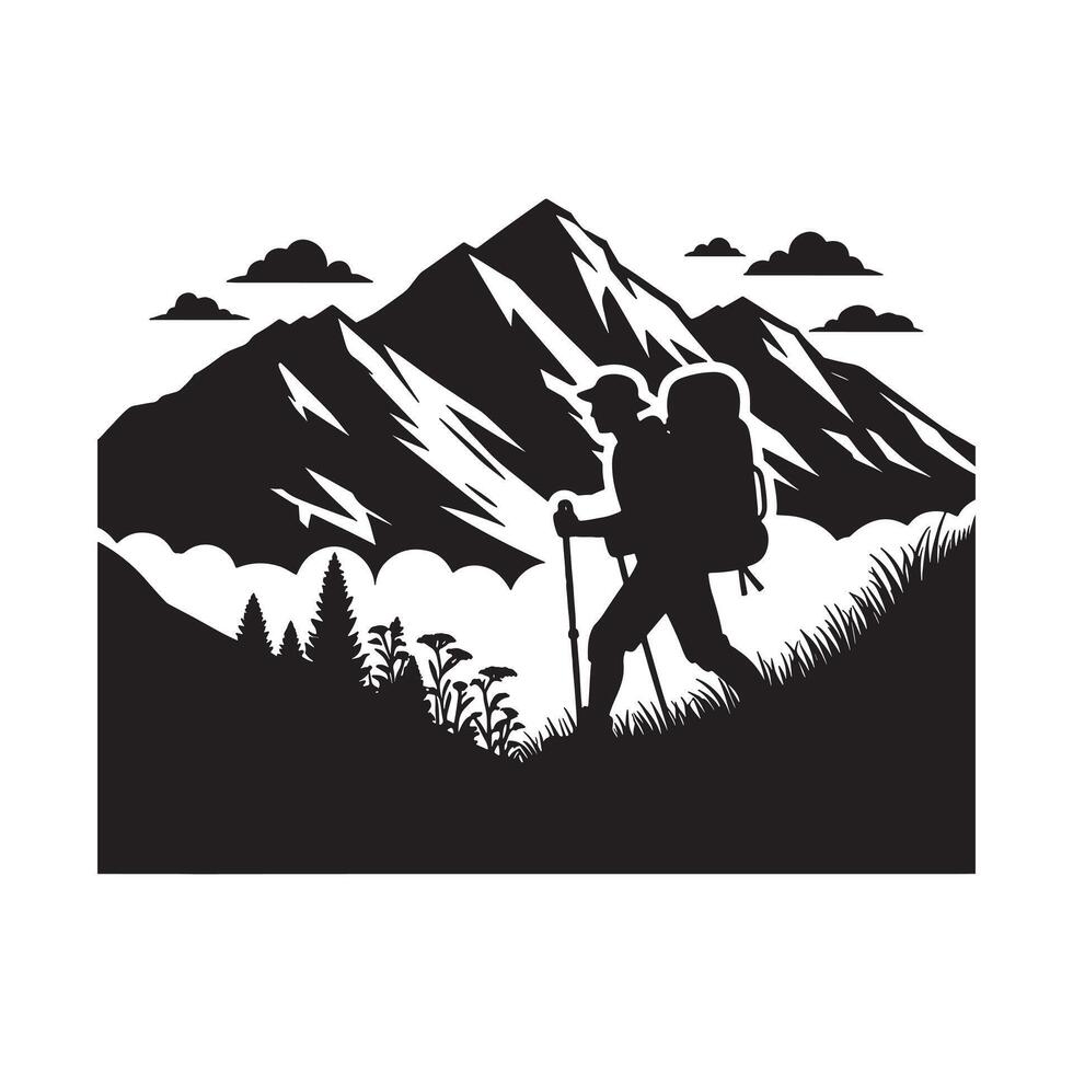Hiker Carrying Backpack Silhouette vector