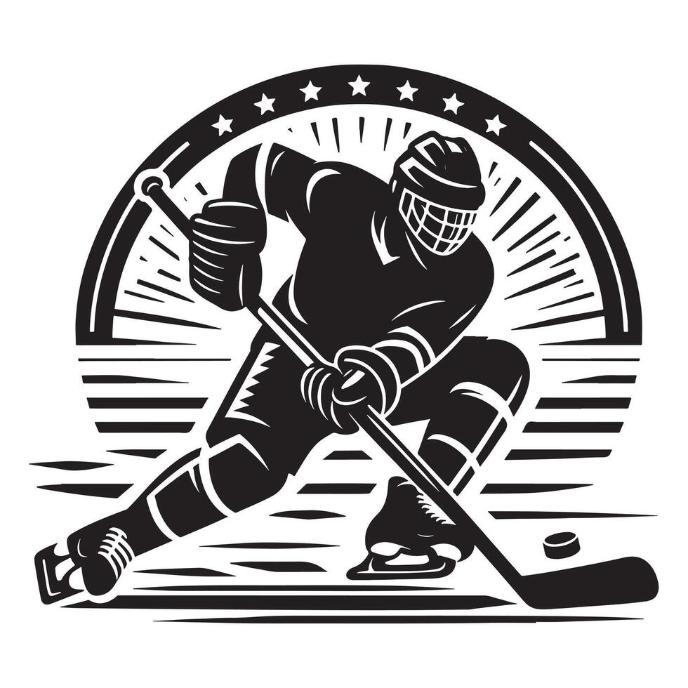 Hockey Player in Action Silhouette vector