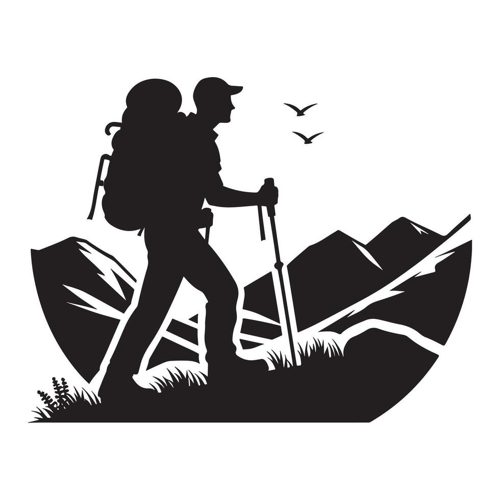 Hiker Resting on Rock Silhouette vector