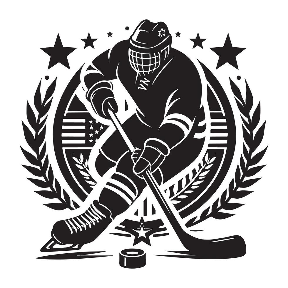Hockey Player Skating Silhouette vector