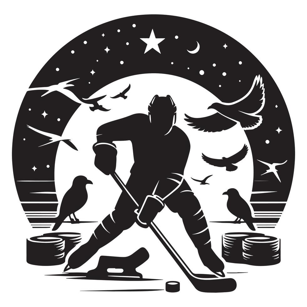 Hockey Player Defending Goal Silhouette vector