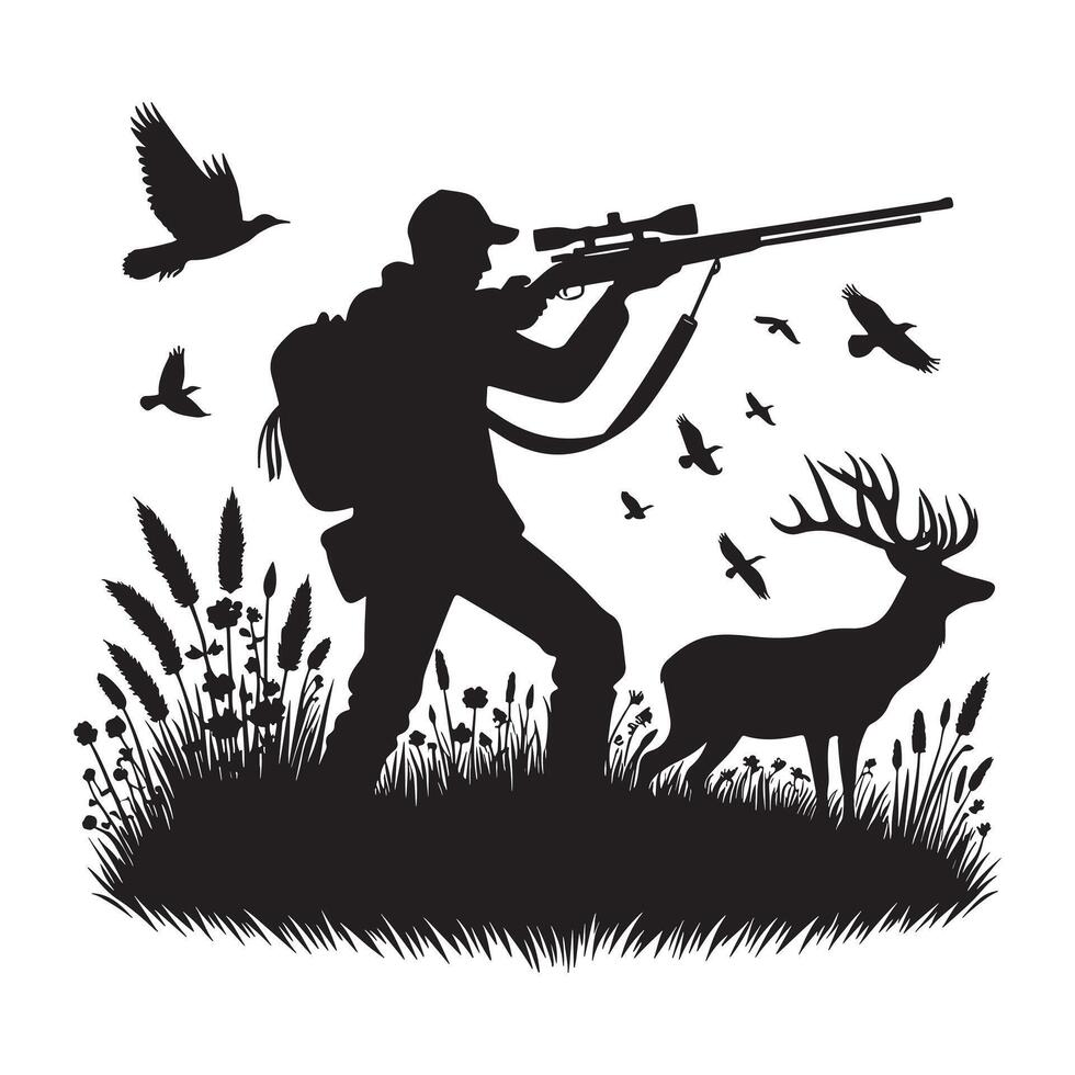 Hunter with Hunting Dog Silhouette vector