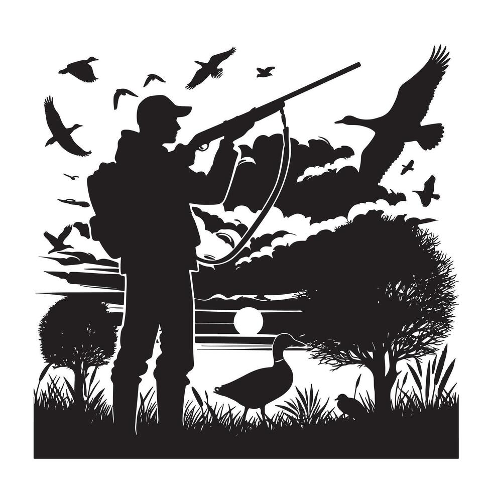 Hunter Shooting from Blind Silhouette vector