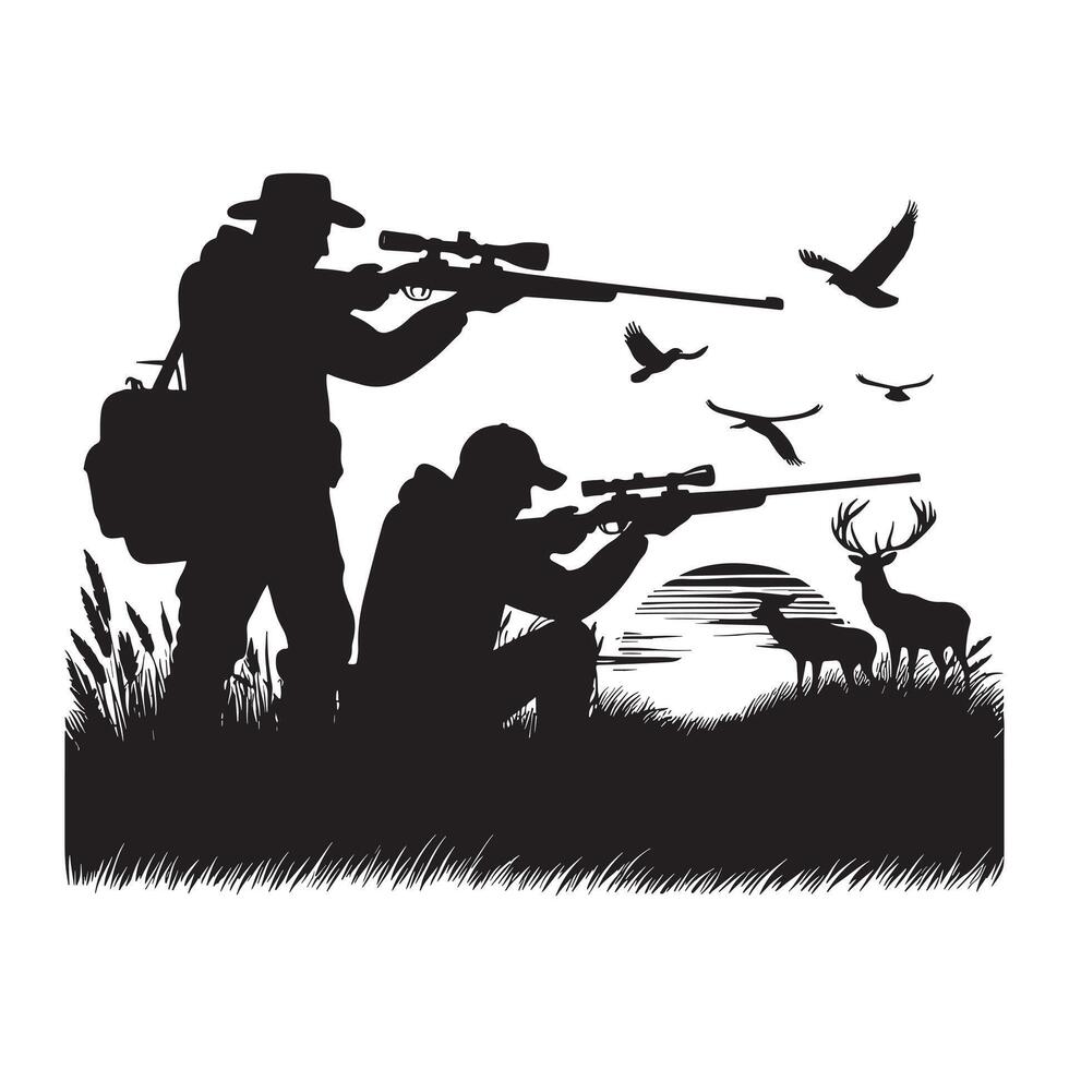 Hunter Preparing Bow Silhouette vector