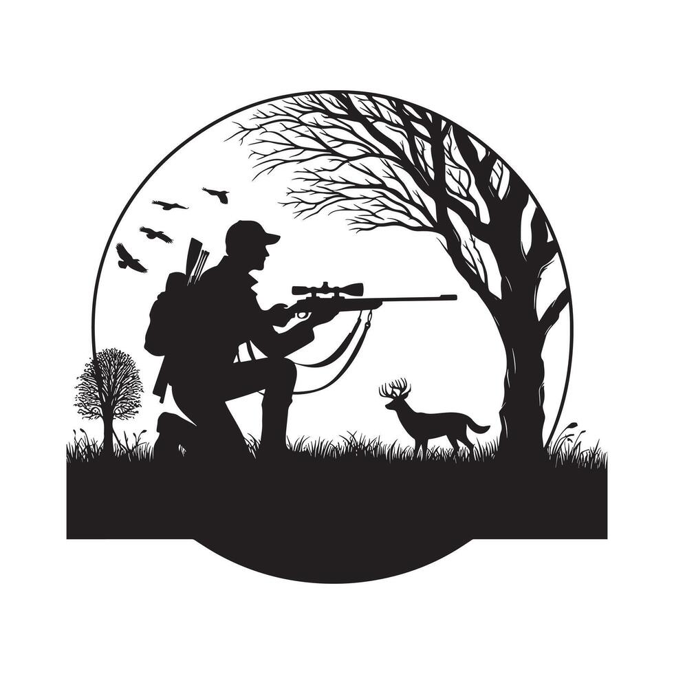 Hunter Observing Wildlife Silhouette vector