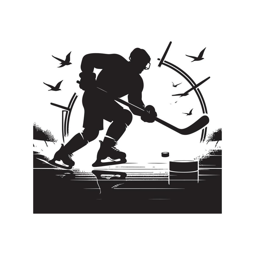 Ice Hockey Player Passing Puck Silhouette vector