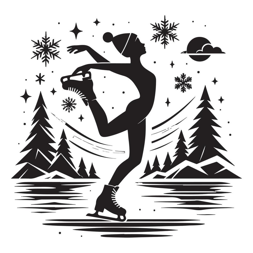 Ice Skater Stretching Pose Silhouette vector