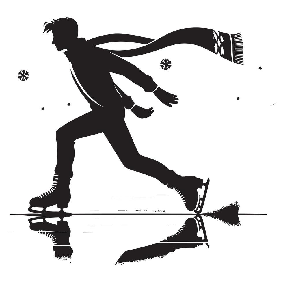 Ice Skater Preparing Jump Silhouette vector