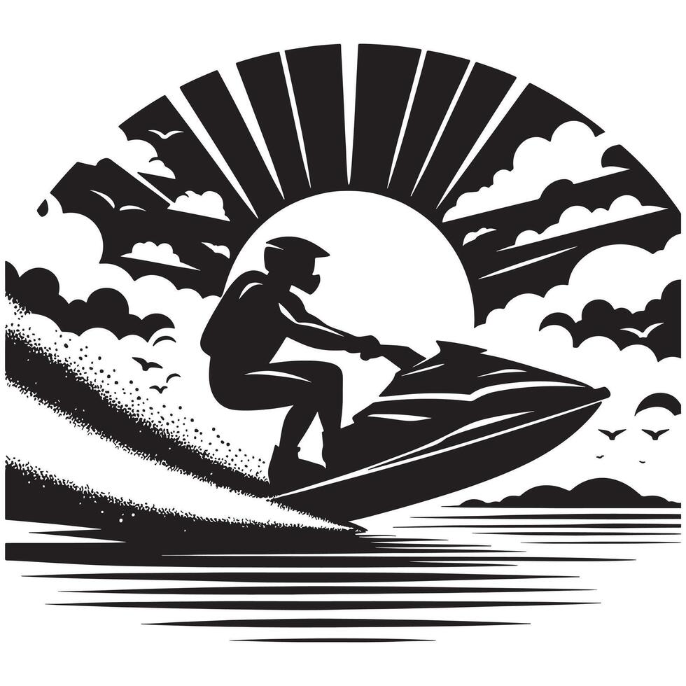 Jet Skier Making Turn Silhouette vector