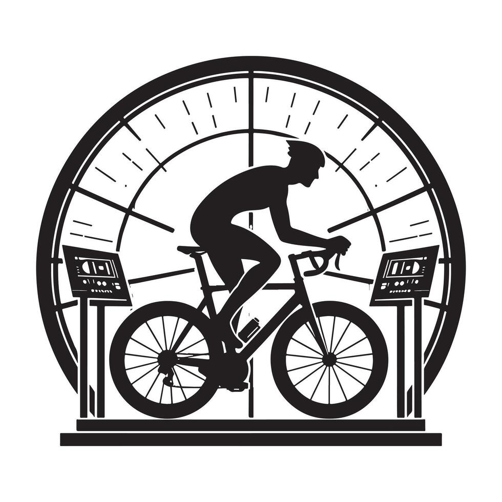 Indoor Cyclist Adjusting Settings Silhouette vector