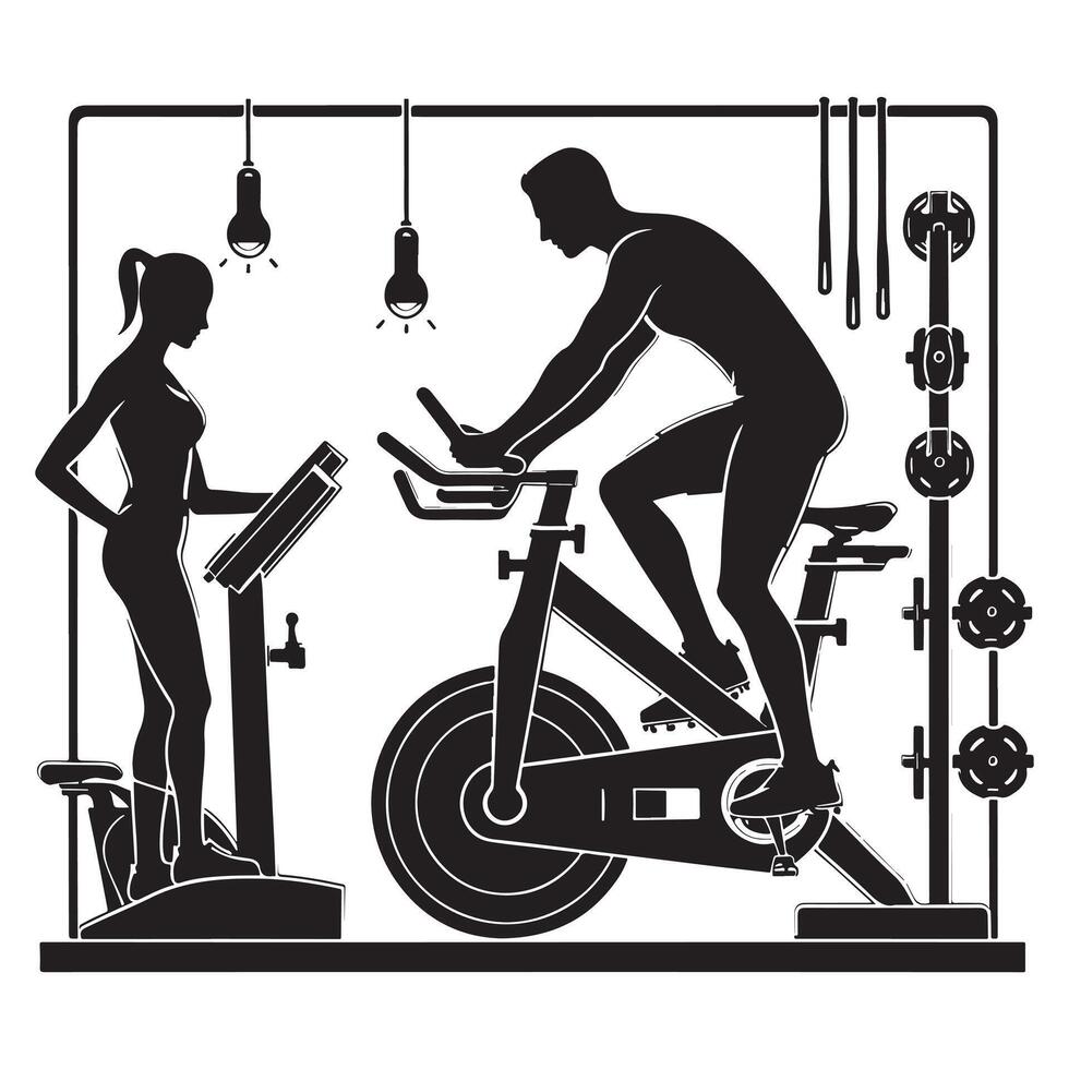 Indoor Cyclist Pedaling Silhouette vector