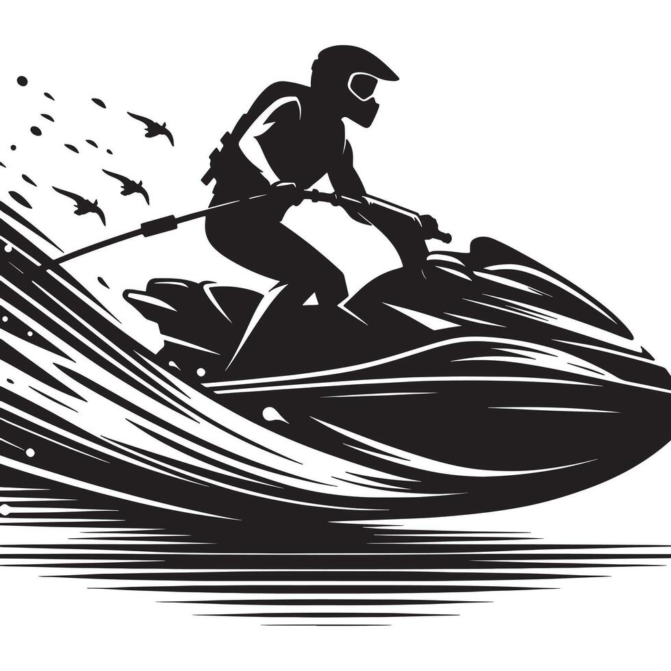 Jet Skier Riding Smooth Waters Silhouette vector