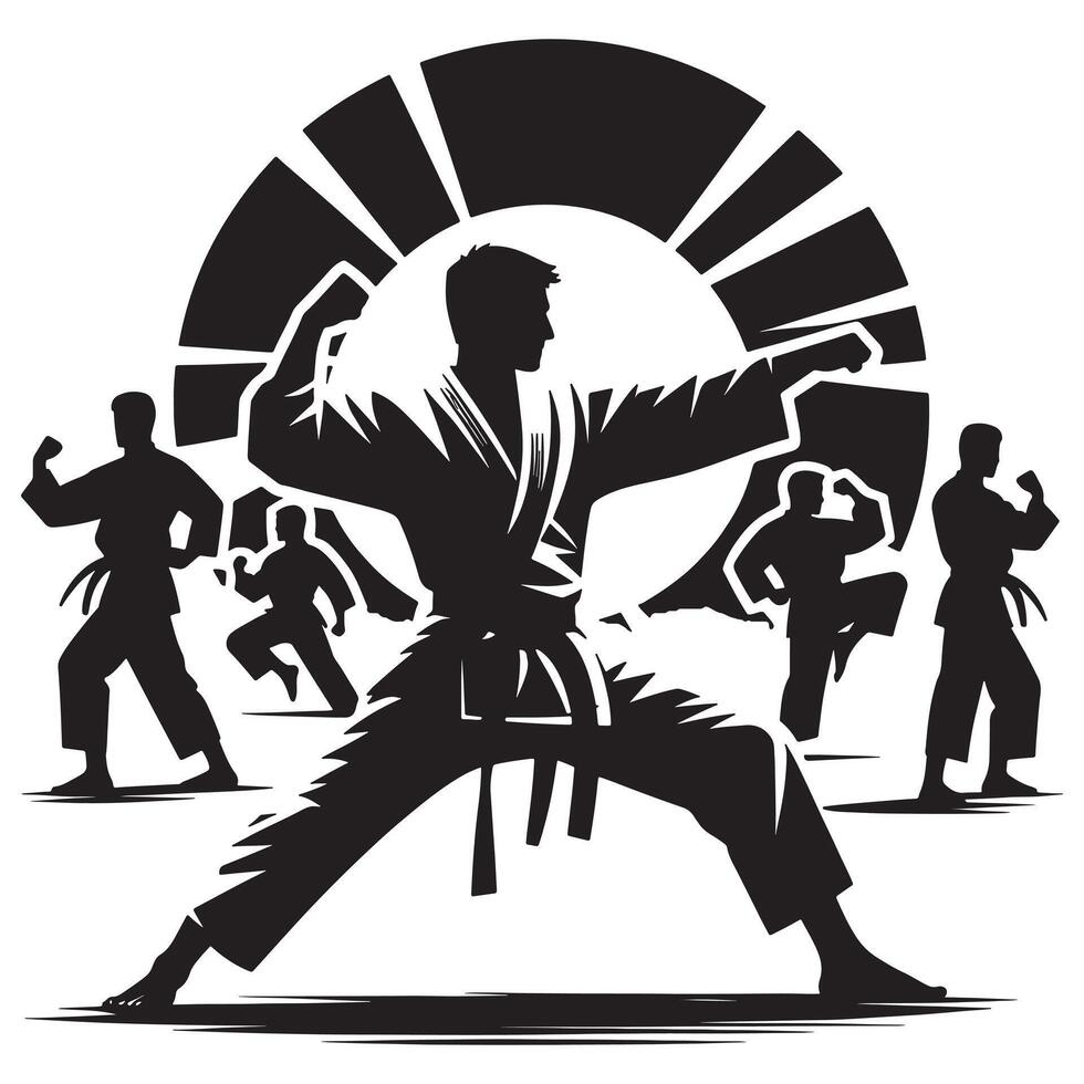 Karate Practitioner Sparring Silhouette vector