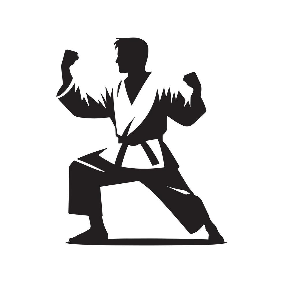 Karate Practitioner Attack Silhouette vector