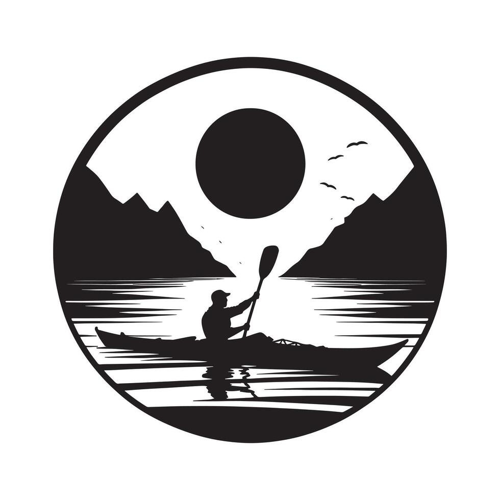 Kayaker in Rapid Waters Silhouette vector