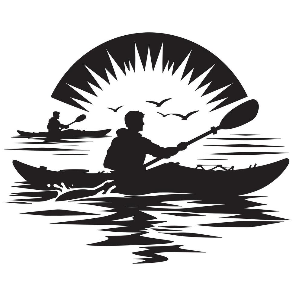 Kayaker Paddling Silhouette vector