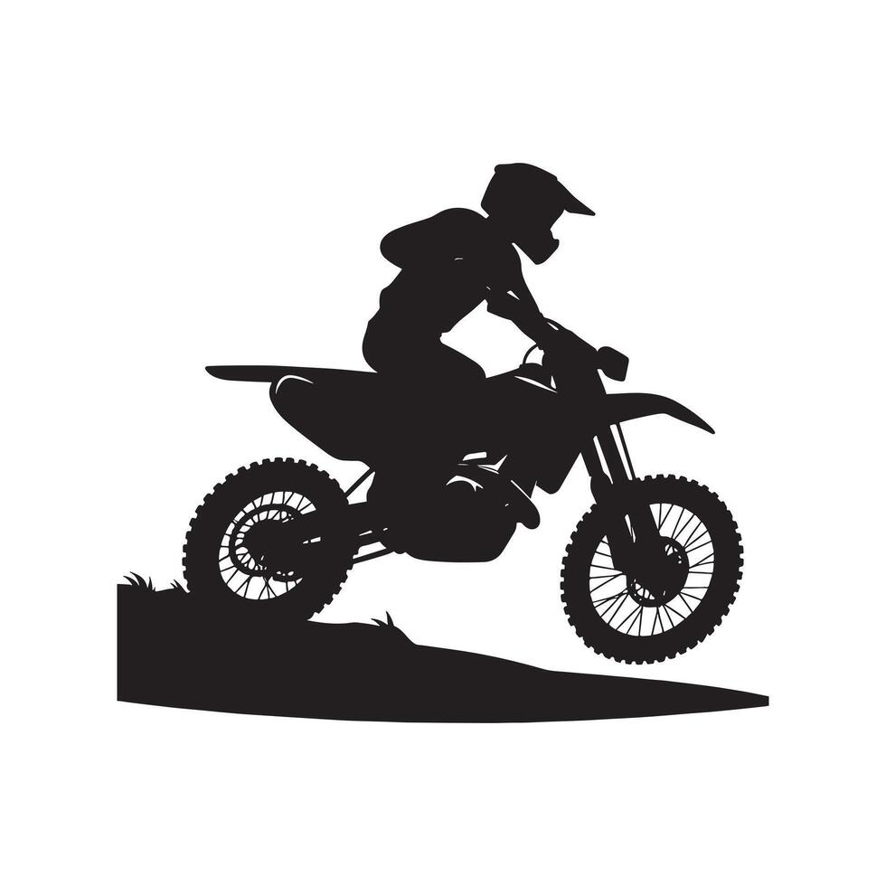 Black Silhouette of Motocross Rider on White vector