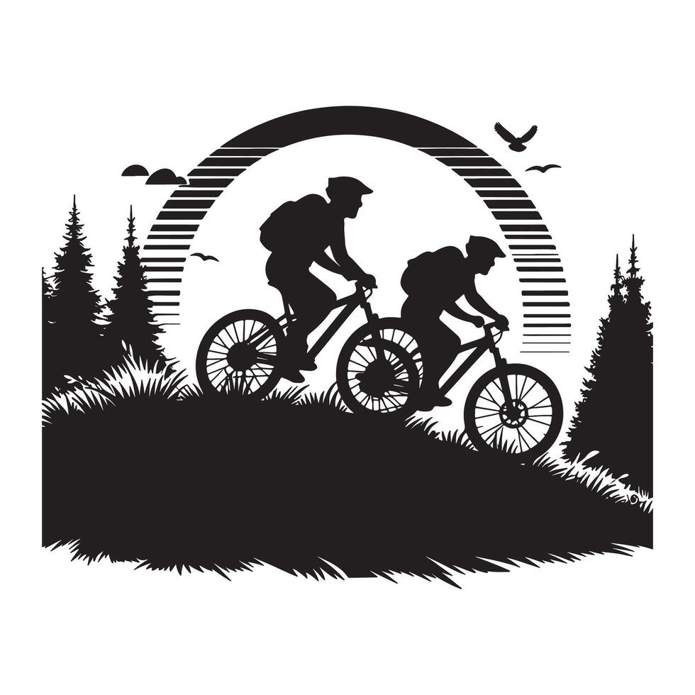 Black Silhouette of Mountain Biker vector