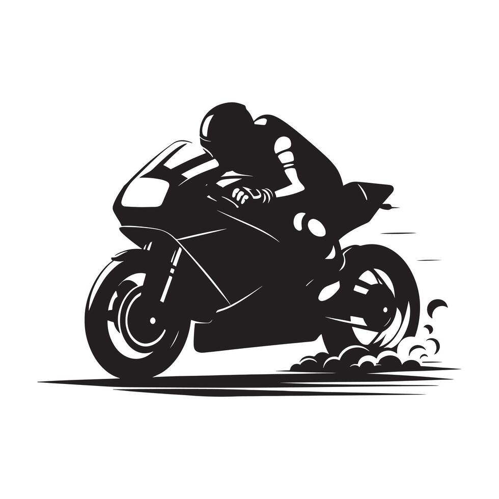 Minimalist Black Silhouette of Motorcycle Racer in Action vector