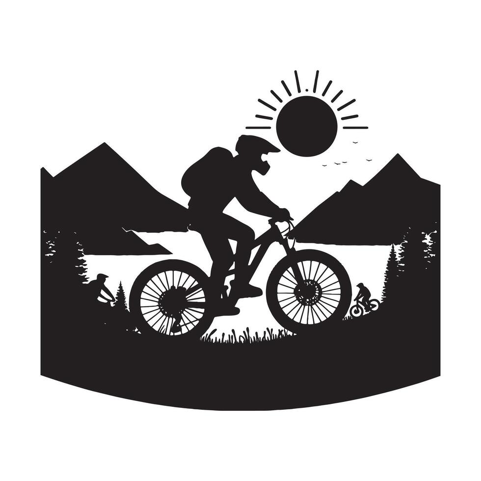 Dynamic Black Silhouette of Mountain Biker vector